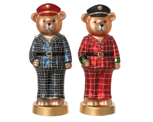 Szklany miś dekoracyjny z czapką – 28,5 cm,