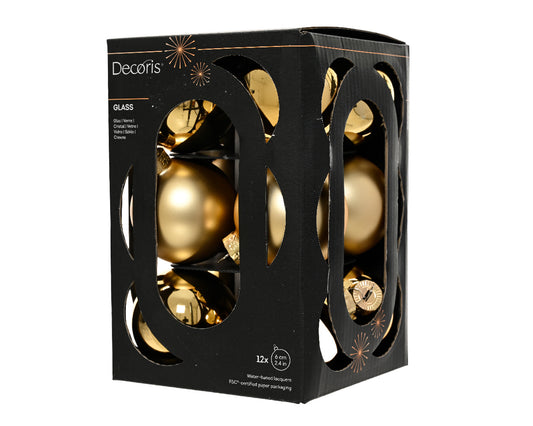Szklane bombki 6 cm – złote, mat i połysk (12 szt.)