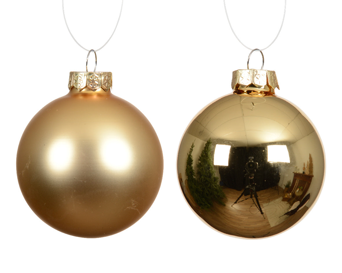 Szklane bombki 6 cm – złote, mat i połysk (12 szt.)