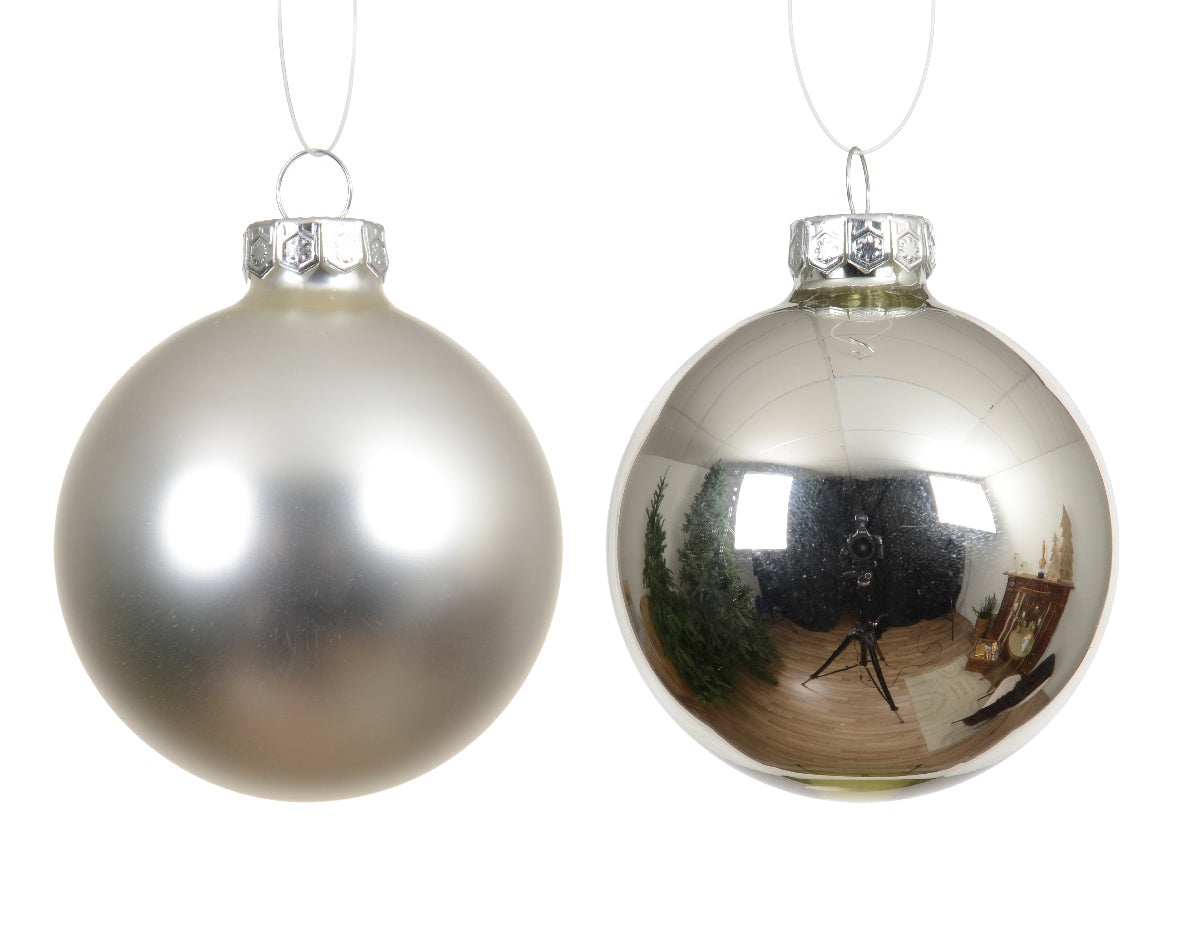 Szklane bombki 6 cm – srebrne, mat i połysk (12 szt.)