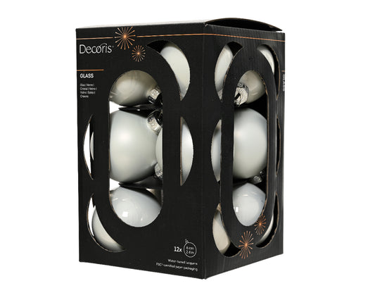Szklane bombki 6 cm – zimna biel, mat i połysk (12 szt.)
