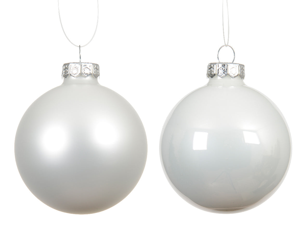 Szklane bombki 6 cm – zimna biel, mat i połysk (12 szt.)