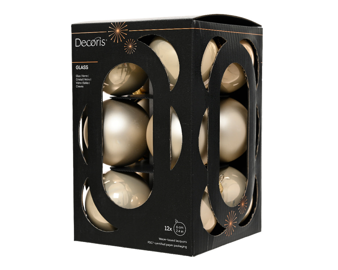 Szklane bombki 6 cm – kremowe, mat i połysk (12 szt.)
