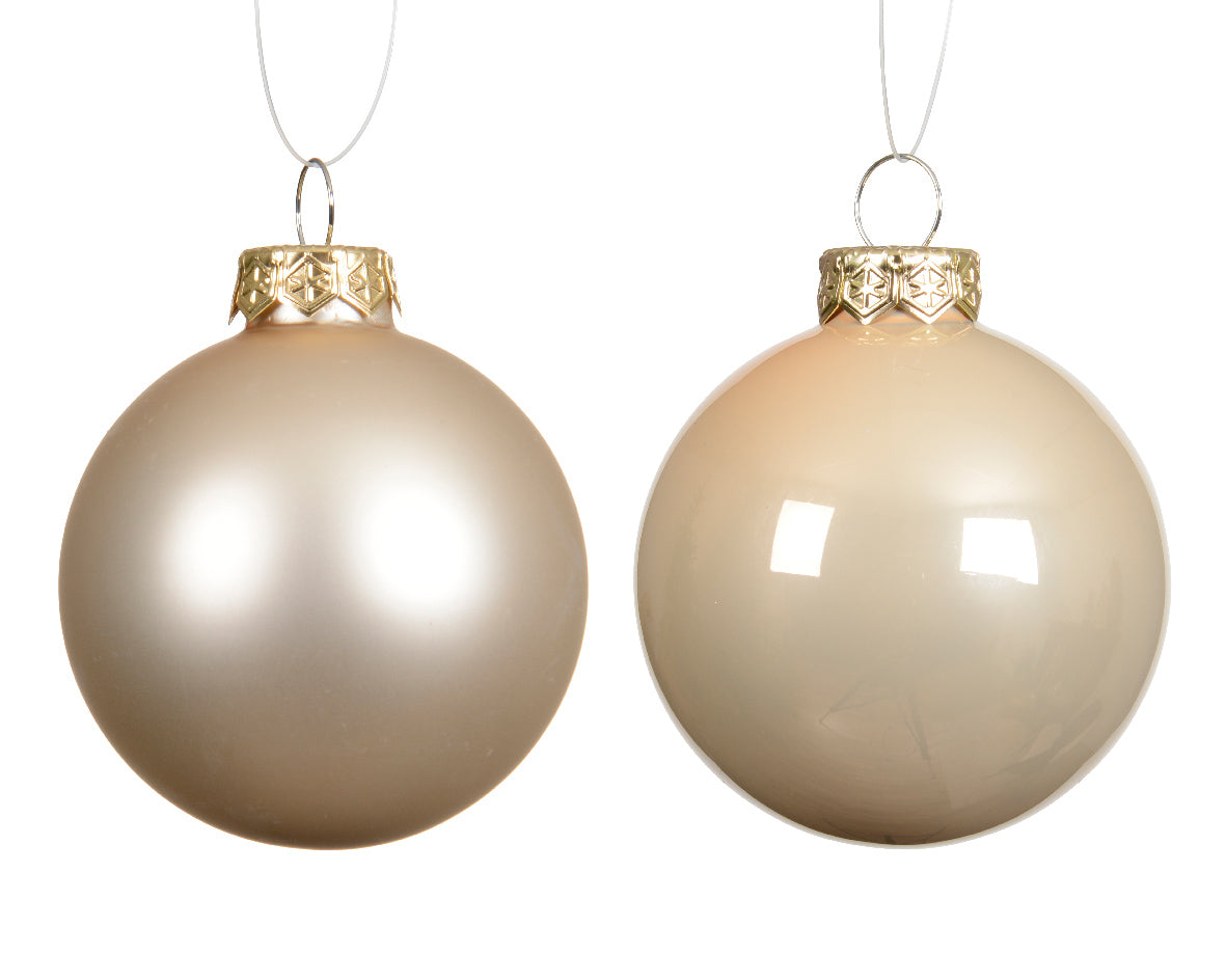 Szklane bombki 6 cm – kremowe, mat i połysk (12 szt.)