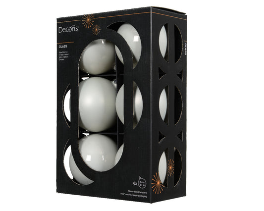 Szklane bombki 8 cm – zimna biel, mat i połysk (6 szt.)
