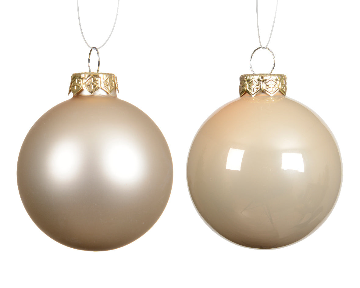 Szklane bombki 8 cm – kremowe, mat i połysk (6 szt.)