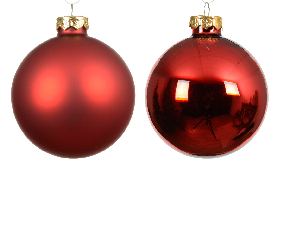 Szklane bombki 10 cm – czerwone, mat i połysk (4 szt.)