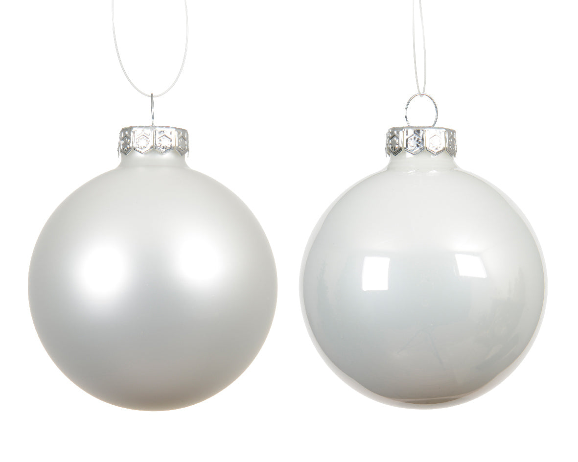 Szklane bombki 10 cm – zimna biel, mat i połysk (4 szt.)