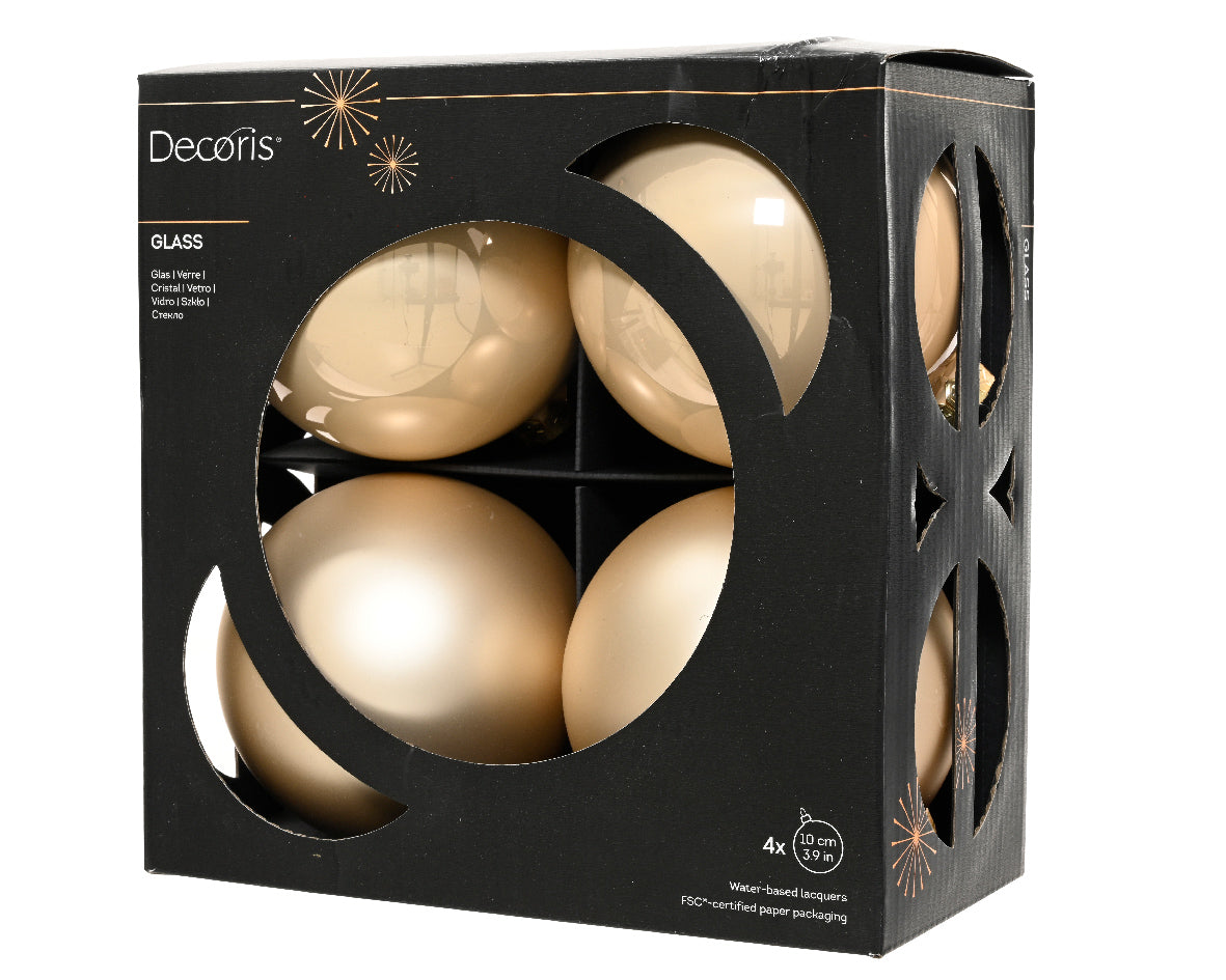 Szklane bombki 10 cm – kremowe, mat i połysk (4 szt.)