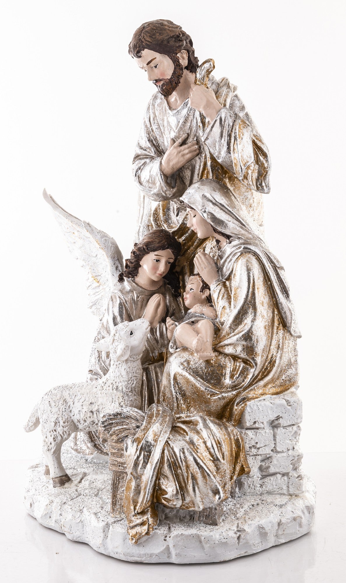 Szopka Bożonarodzeniowa z aniołem i barankiem – 36 cm, biała