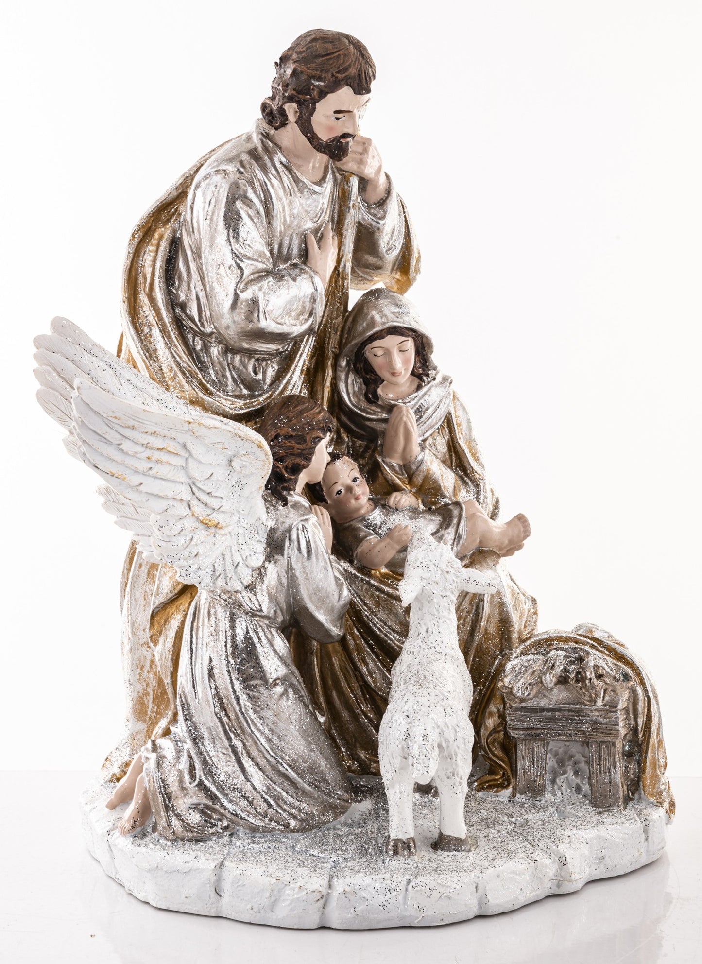 Szopka Bożonarodzeniowa z aniołem i barankiem – 36 cm, biała