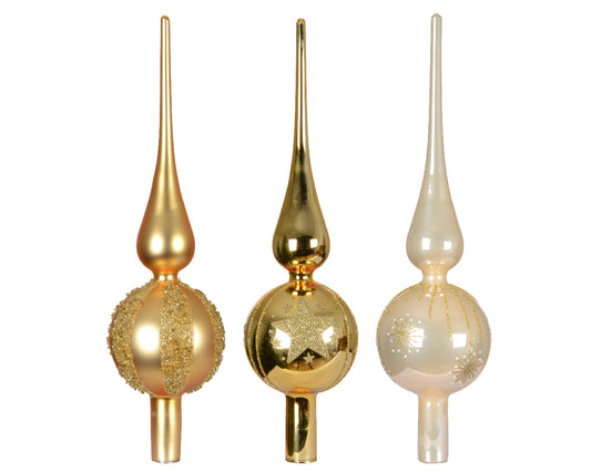 Szpic szklany na choinkę złoto-kremowy