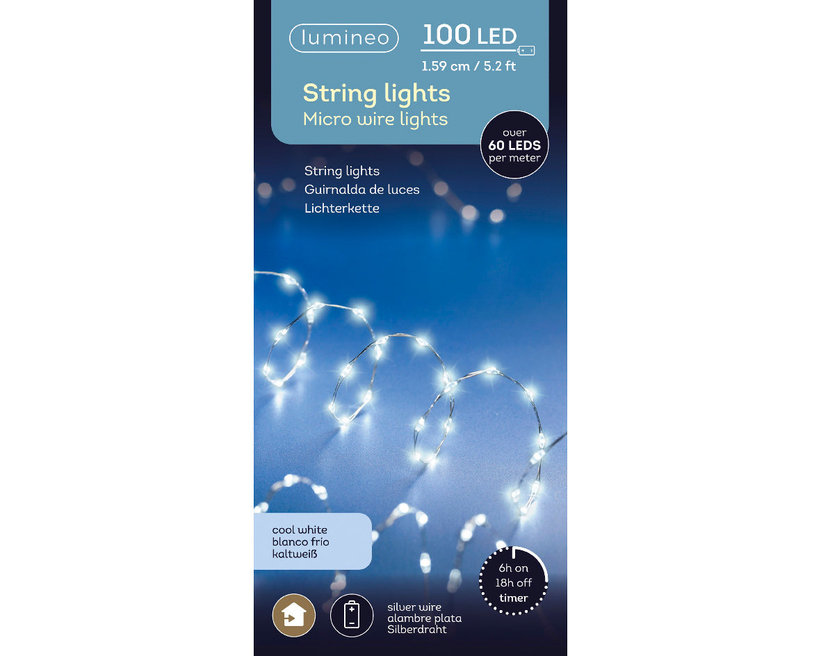 Lampki micro LED na baterie – 100L na druciku zimny biały