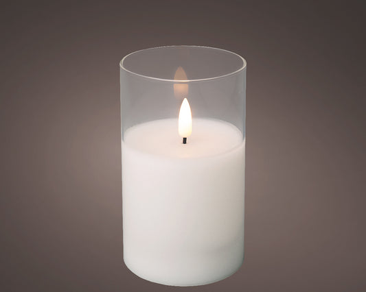 Świeca LED w szkle efekt knota 12.5 cm ciepła biel