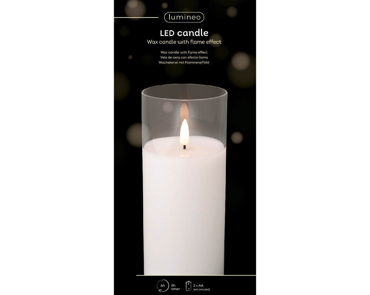 Świeca LED w szkle efekt knota 17.5 cm ciepła biel