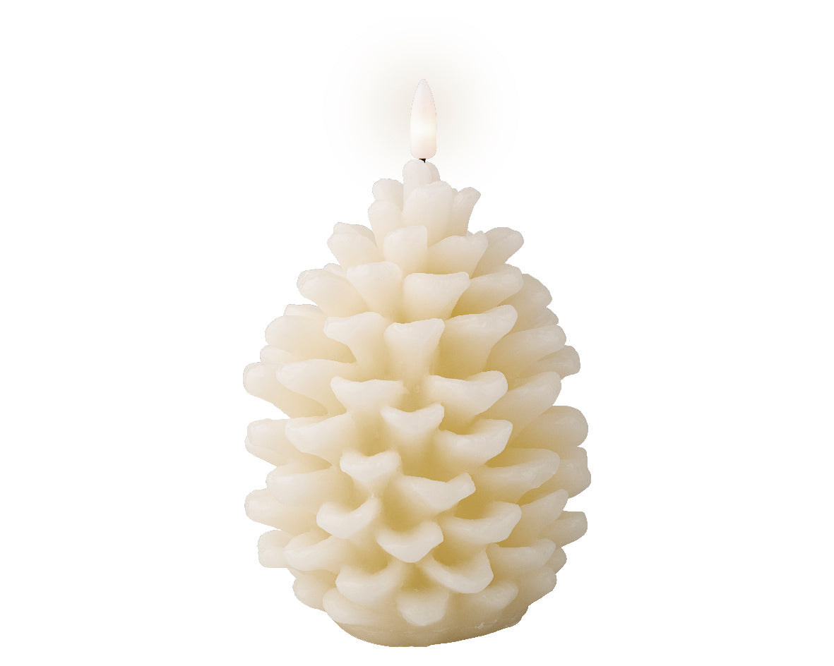 Świeca LED „Szyszka” z efektem knota kremowa 15,6 cm światło stałe