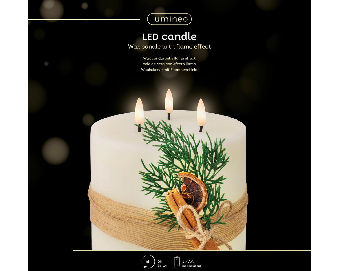 Świeca XXL LED kremowa 15x15 cm efekt knota