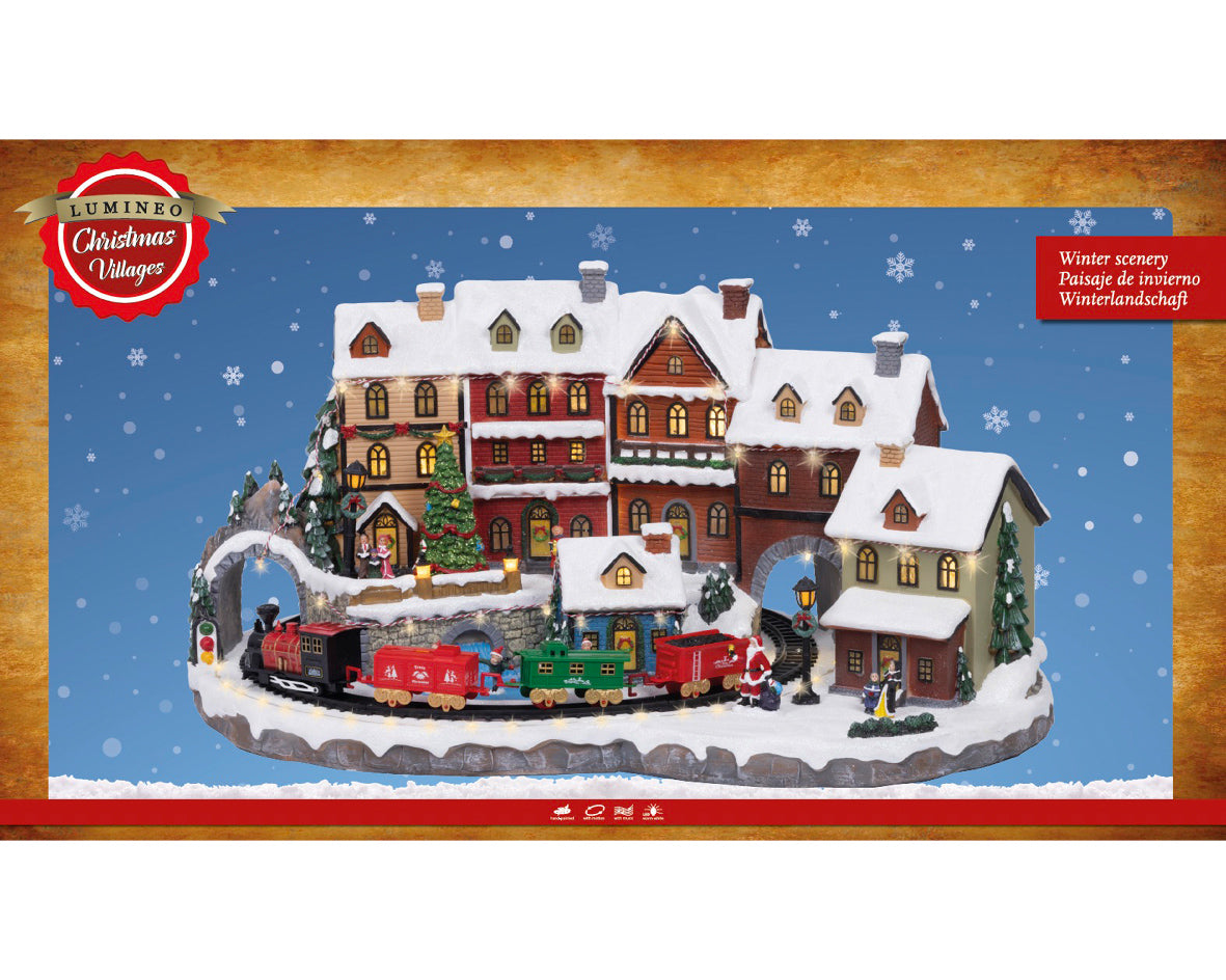 Pozytywka LED miasteczko z lokomotywą XXL