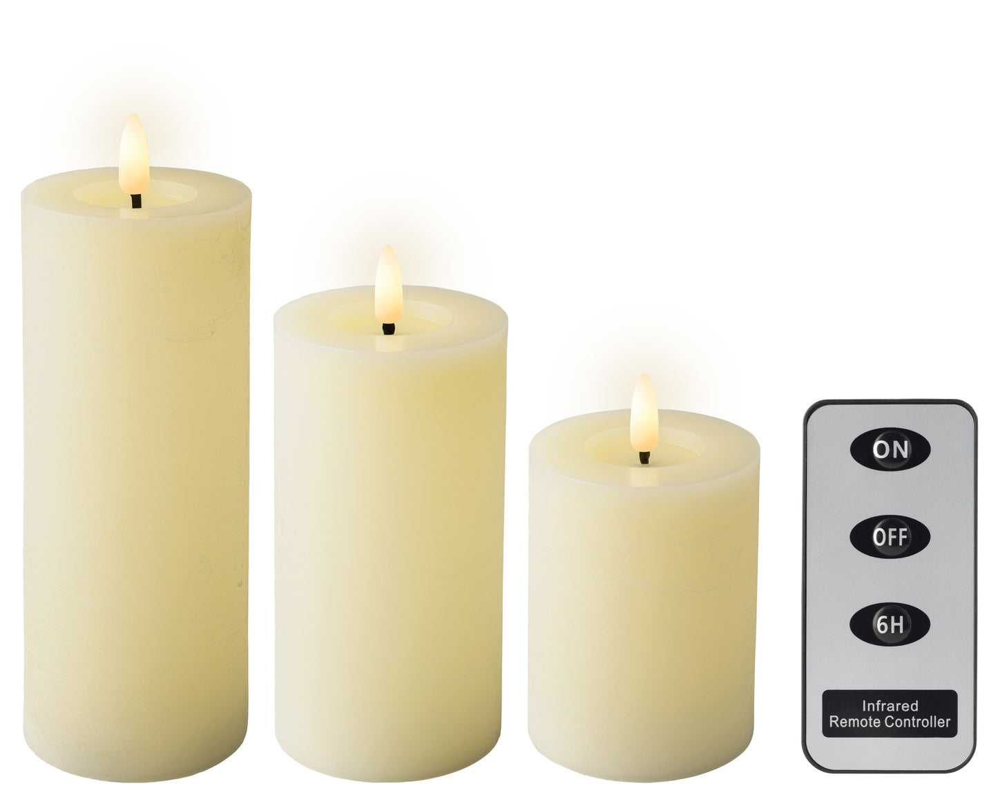 Zestaw Świec LED 19/15/11.2 cm naturalny wosk- ciepło białe - pilot