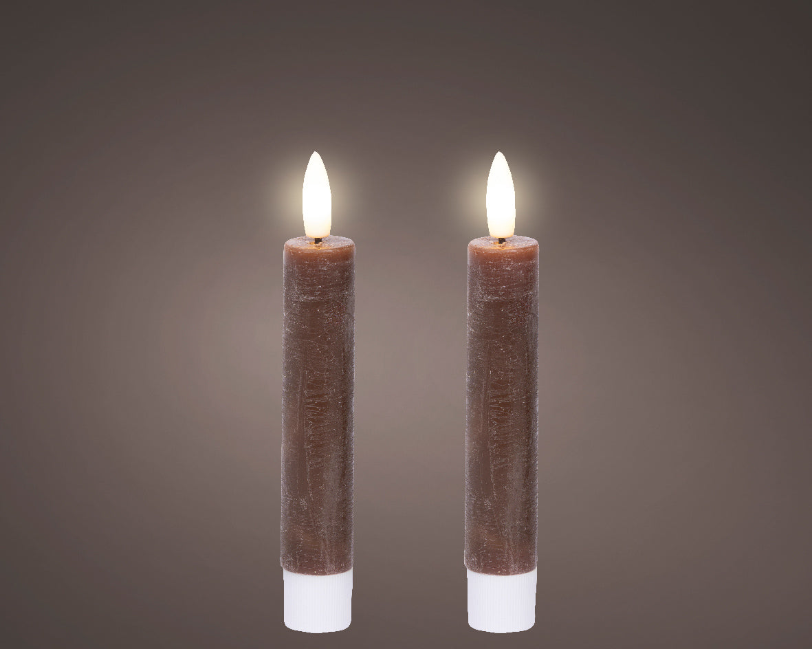 Świeca LED stołowa 2 szt. ciemnobrązowa 14.5 cm stały płomień