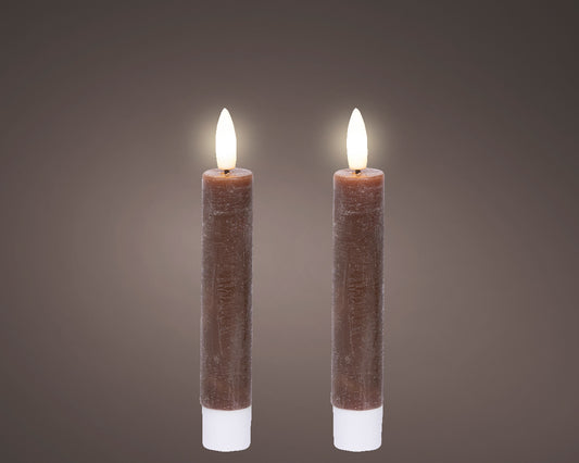 Świeca LED stołowa 2 szt. ciemnobrązowa 14.5 cm stały płomień