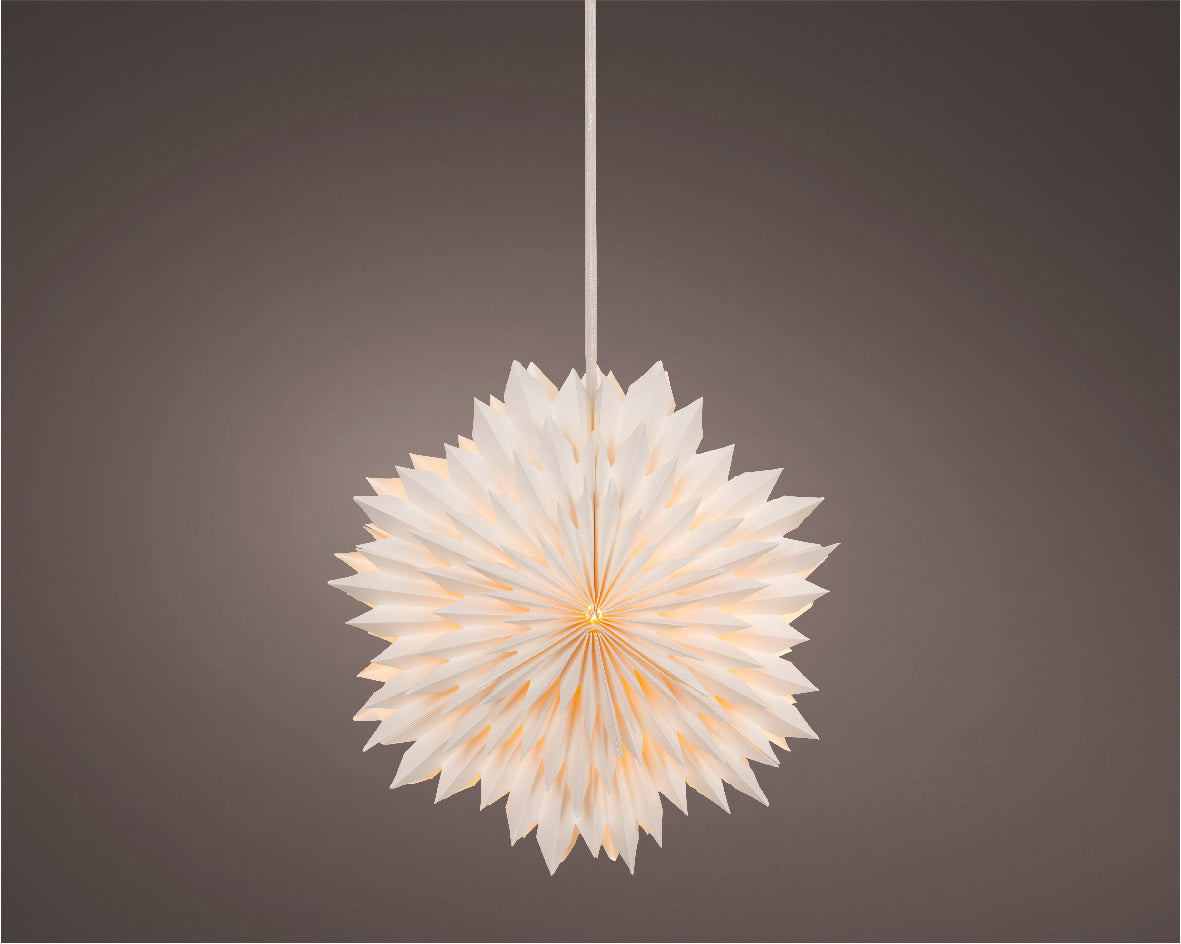 Papierowa gwiazda 3D na baterie LED 38 cm biała