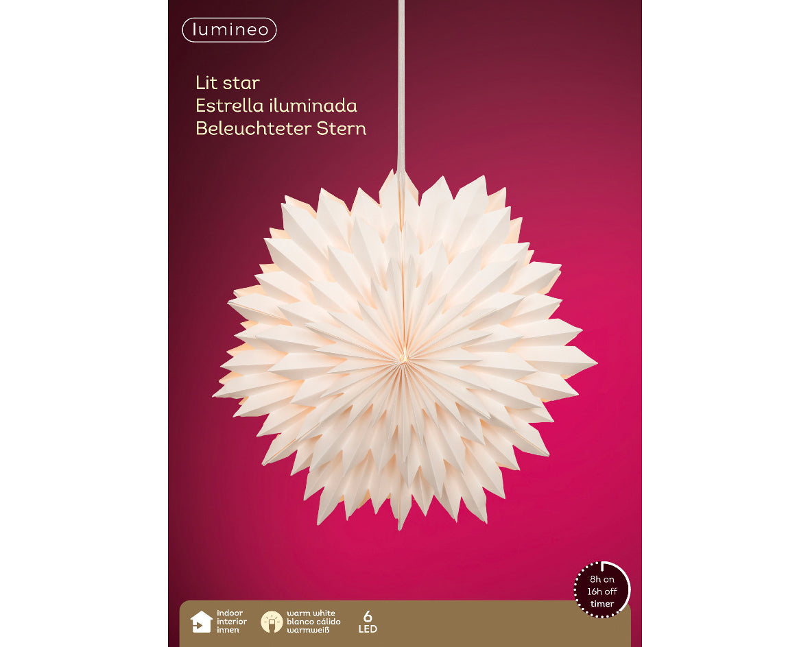 Papierowa gwiazda 3D LED 58 cm biała
