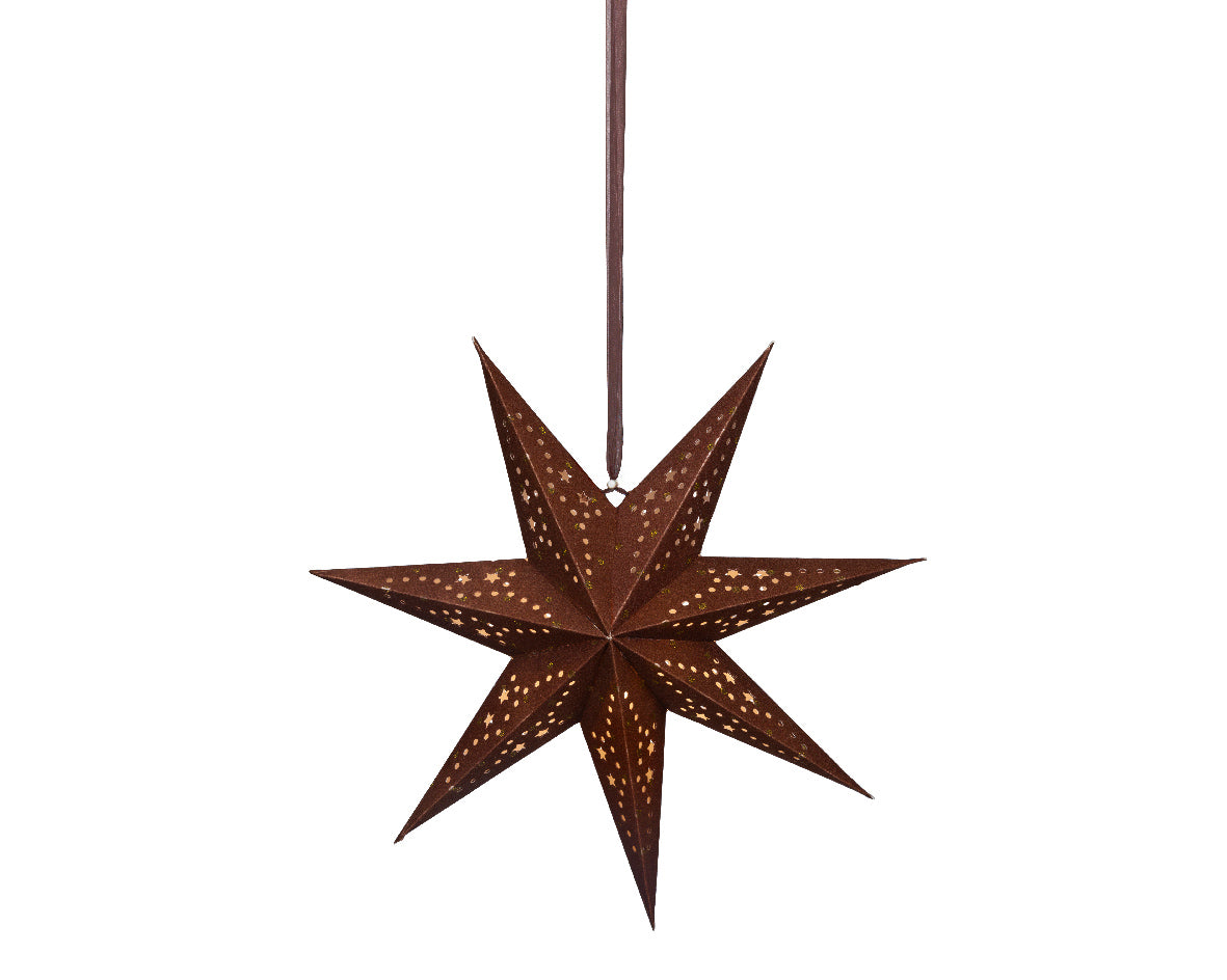 Papierowa gwiazda na baterie LED 38 cm brązowa