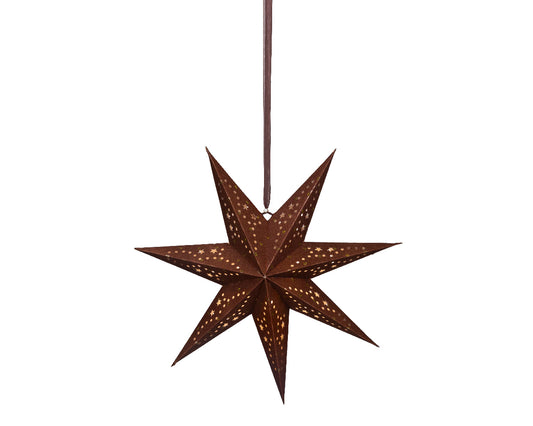 Papierowa gwiazda na baterie LED 38 cm brązowa