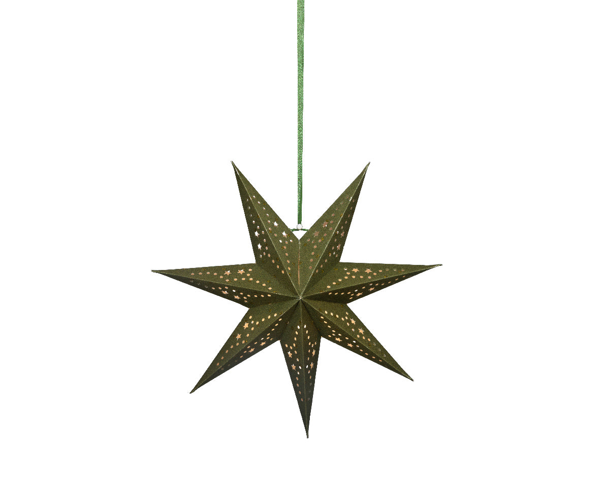 Papierowa gwiazda na baterie LED 38 cm zielona
