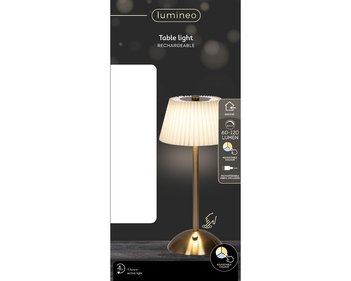 Lampa stołowa LED ładowalna kremowo-złota 30,5 cm