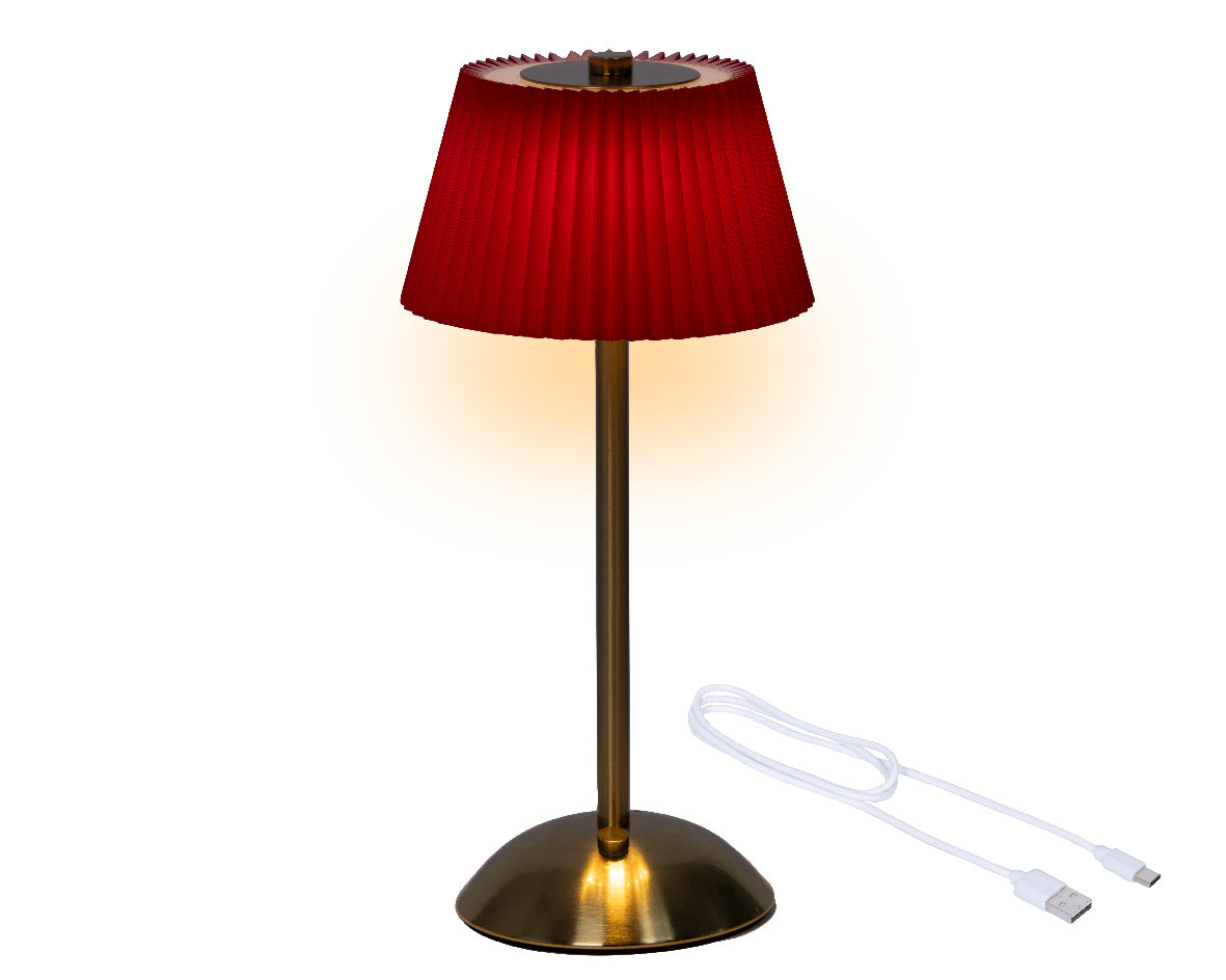Lampa stołowa LED ładowalna czerwono-złota 30,5 cm