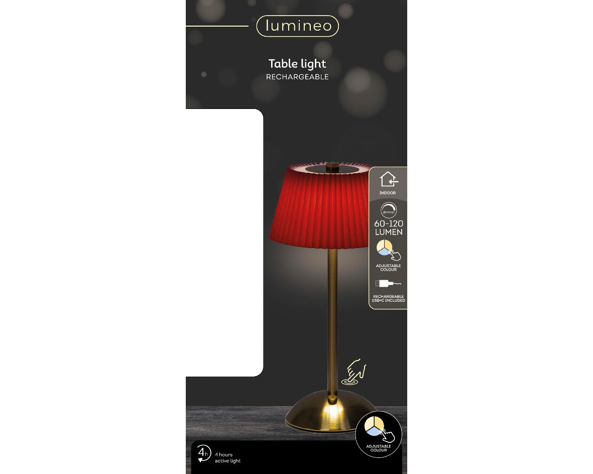 Lampa stołowa LED ładowalna czerwono-złota 30,5 cm