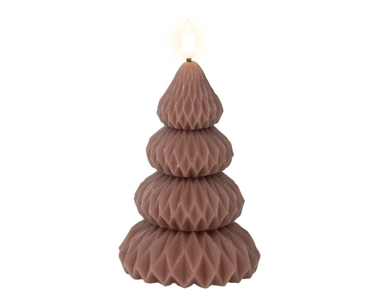 Świeca LED owalna w kształcie choinki brązowa 13,5 cm – efekt knota