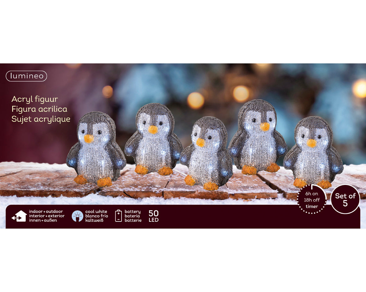 Zestaw Pingwiny akrylowe 2 m LED – zasilanie bateryjne