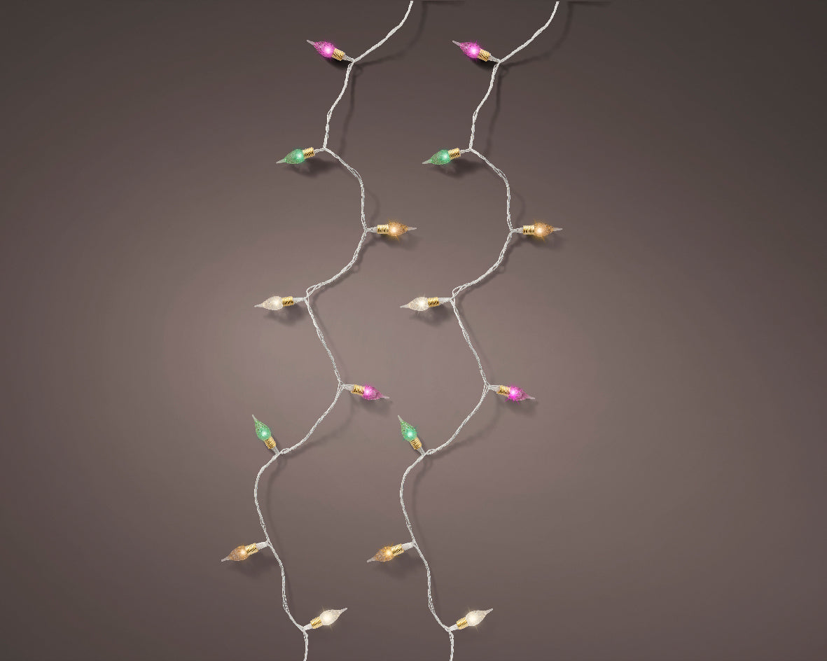 Lampki LED Vintage 120L – 11,9 m – Mix pastelowy 8 funkcji biały przewód