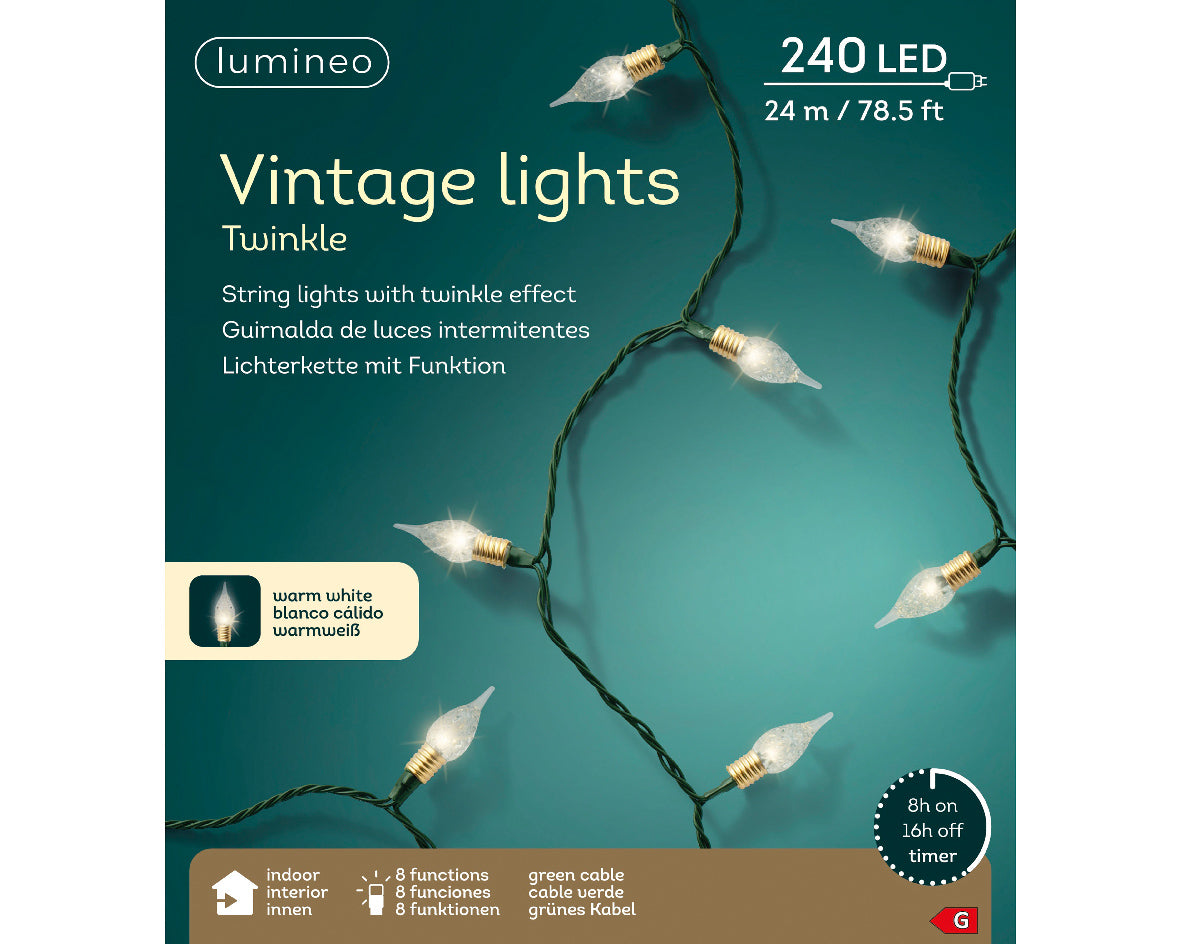 Lampki LED Vintage 240L – 23,9 m Ciepły biały Zielony przewód