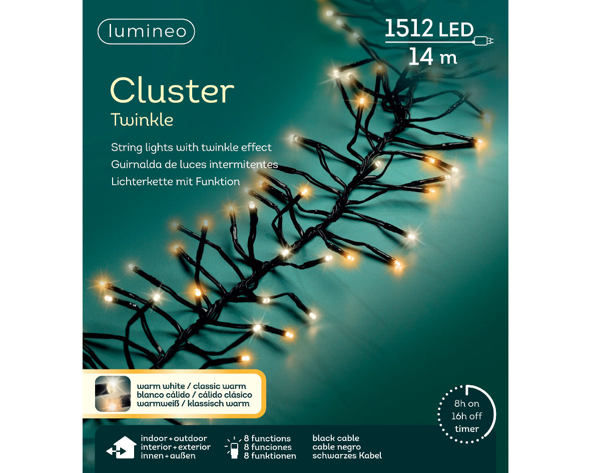 Super gęste klasyczne Lampki LED 14m mix klasyczny ciepły / klasyczna biel 8 trybów