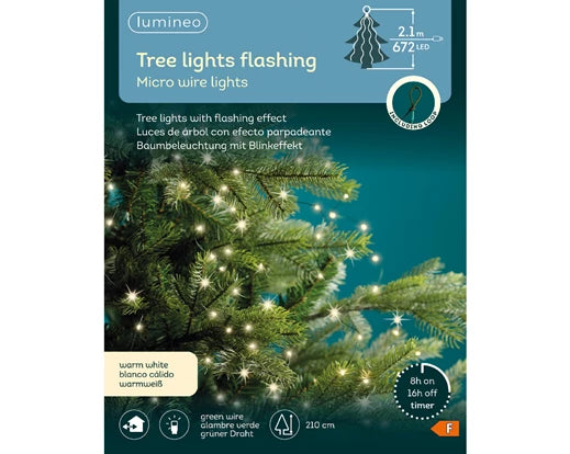 Ciepłe lampki choinkowe micro LED 2,1m FLASH na zielonym druciku