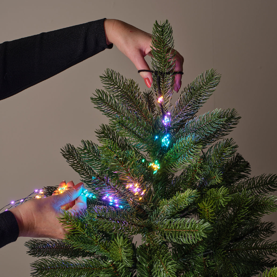 Kolorowe lampki micro LED 1,8m stałe na zielonym druciku