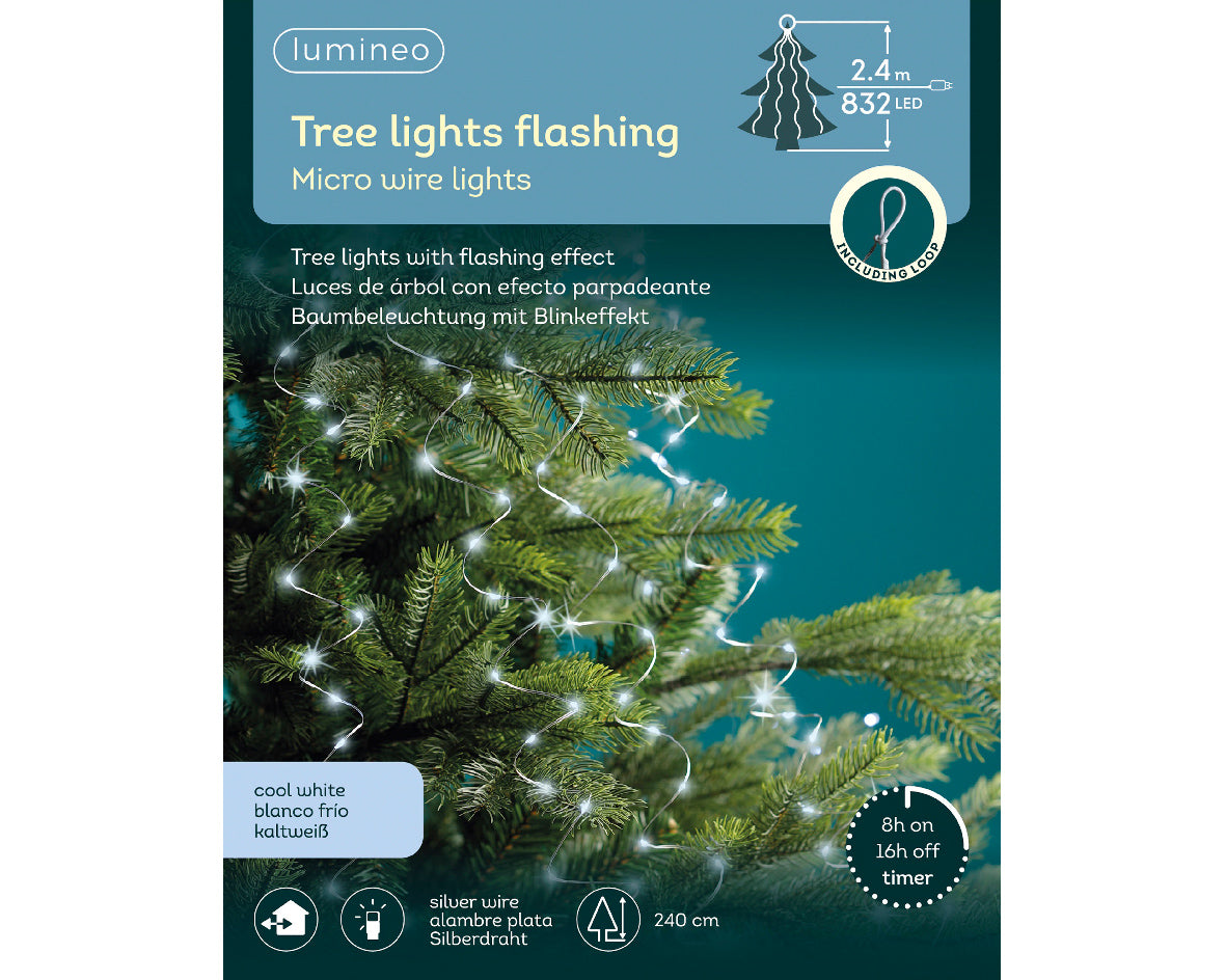 Zimne lampki choinkowe micro LED 2,4m FLASH na białym druciku