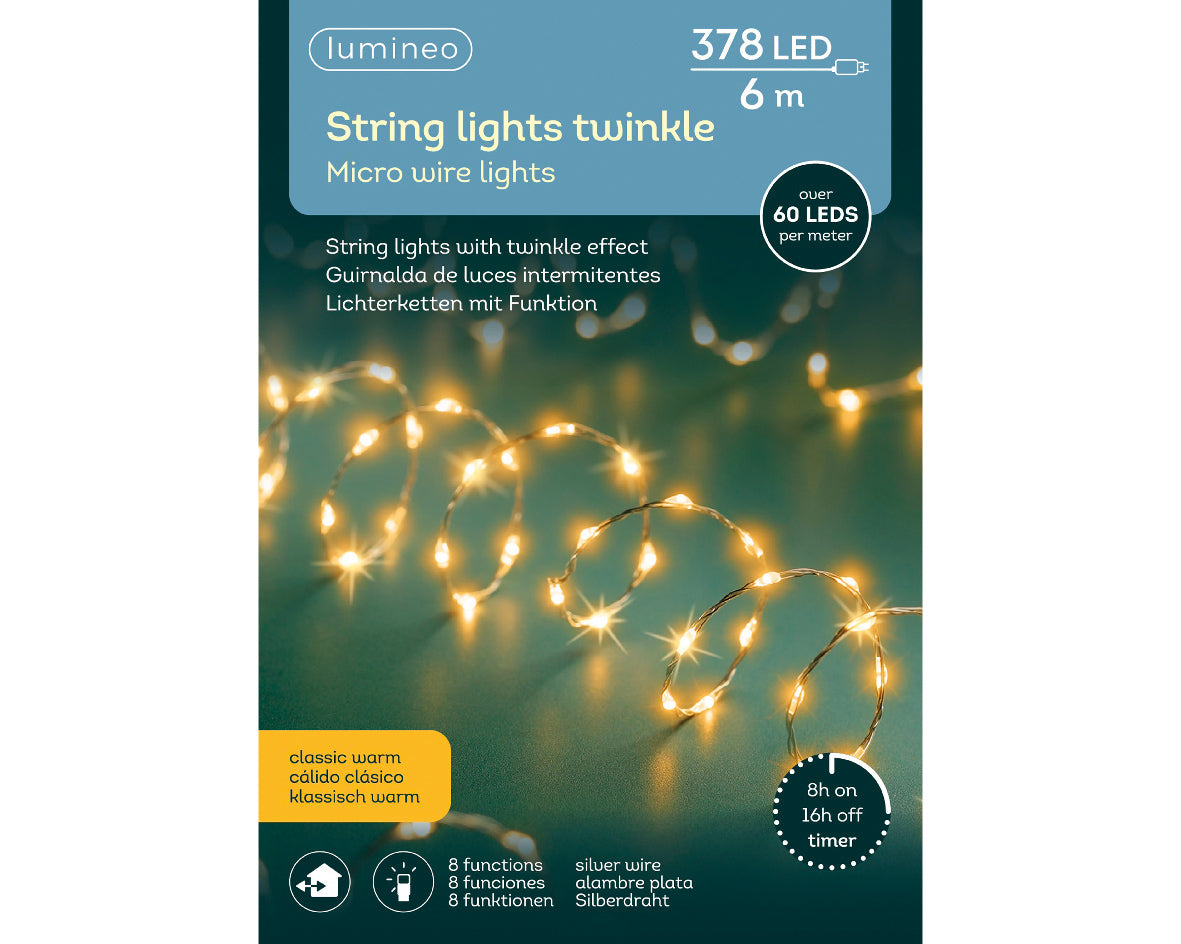 Gęsty przewód 6m LED 8 efektów świecenia (klasyczny ciepły kolor)