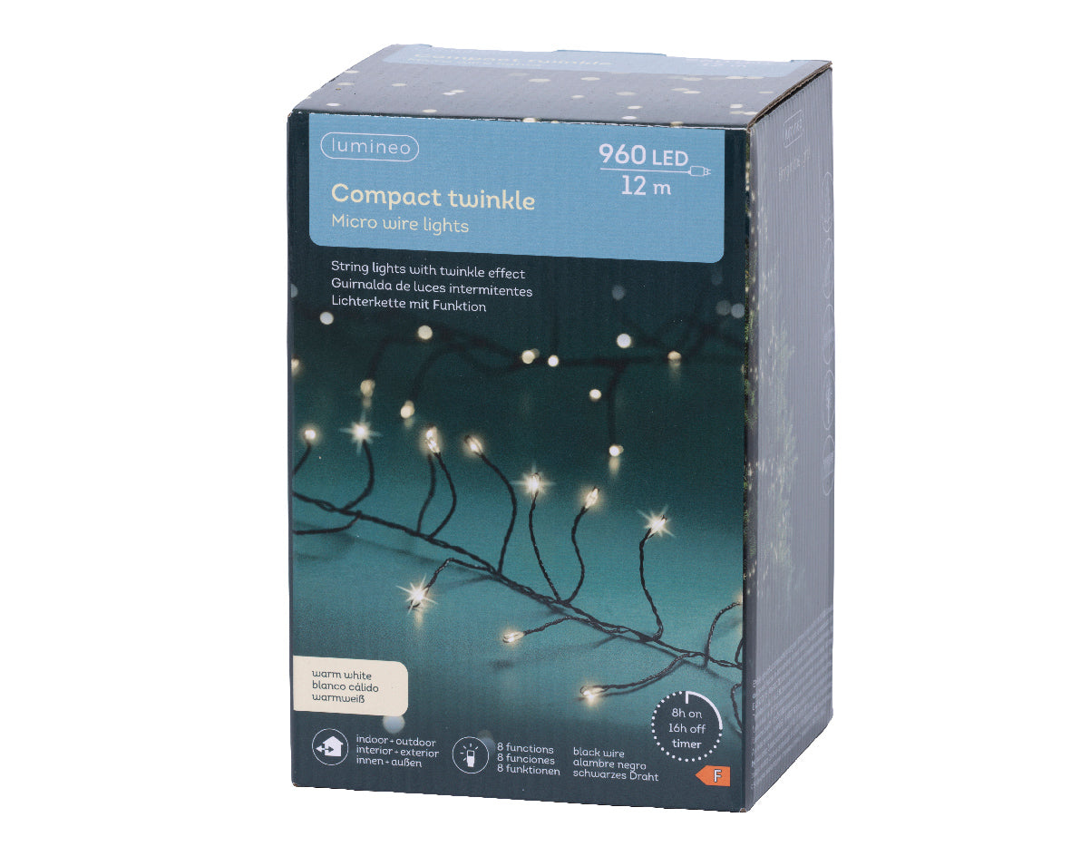 Klasyczne lampki LED 960L – 12 m ciepła biel 8 funkcji