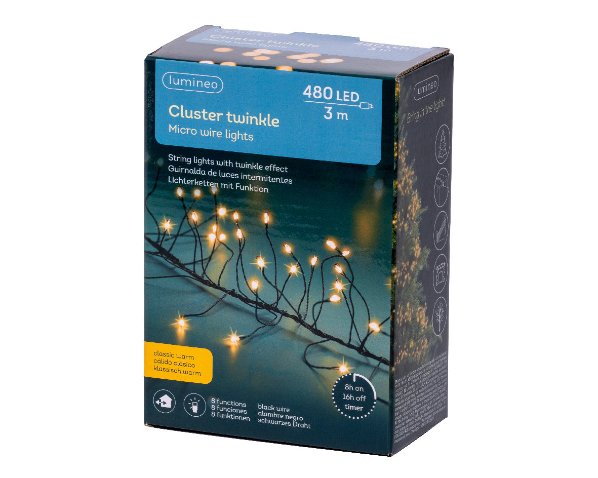 Jeżyki LED – super gęste 3m, czarny przewód (klasyczny ciepły kolor)