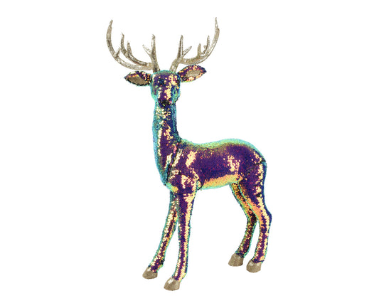 Jeleń z brokatowymi rogami XXL – 70 cm cekinowy