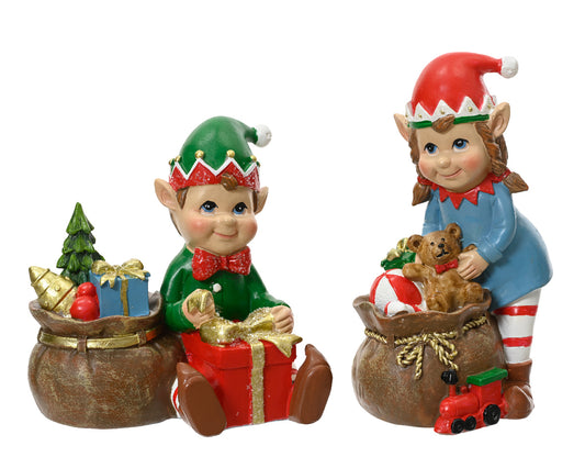 Elf świąteczny z workiem prezentów 12,5 cm (chłopiec lub dziewczynka)