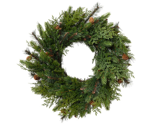 Wieniec świąteczny „Cyprus” – 40 cm, zielony z szyszkam