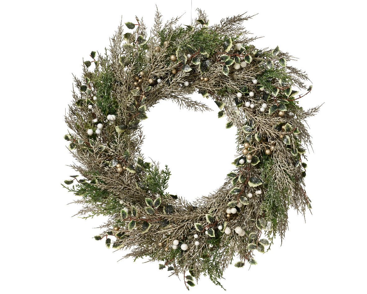 Wieniec świąteczny „Szampan” – 60 cm, zielony ze złotymi liśćmi