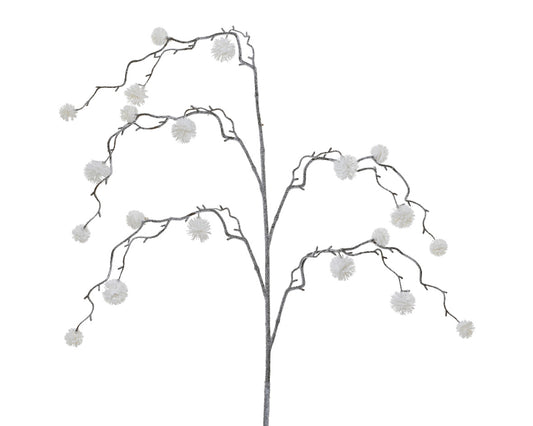 gałązka z bawełnianymi kulkami – 113 cm, biała