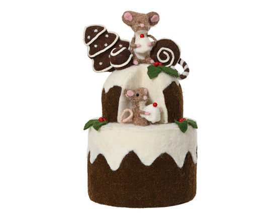 Dekoracyjny tort z myszkami z wełny 36 cm